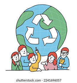 Vector illustration of SDGs concept. 
Family thinking about environment.　Environmental Future Vision.