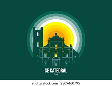 Vector illustration of Se Catedral. Illustration of famous statues and buildingsin moonlight, the color tone of the moonlight is based on the official flag of the country. Vector eps 10.

