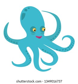 Vector illustration with sea animal - cartoon octopus, ocean cute character, nursery postcard or poster template with sea animal. Isolated image of a octopus.