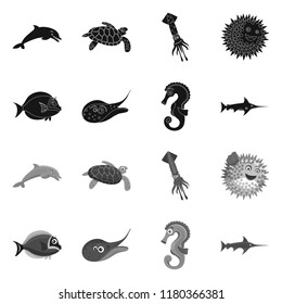 Vector illustration of sea and animal icon. Set of sea and marine vector icon for stock.