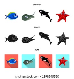 Vector illustration of sea and animal icon. Set of sea and marine stock vector illustration.