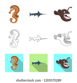 Vector illustration of sea and animal icon. Collection of sea and marine stock symbol for web.