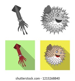Vector illustration of sea and animal icon. Collection of sea and marine vector icon for stock.