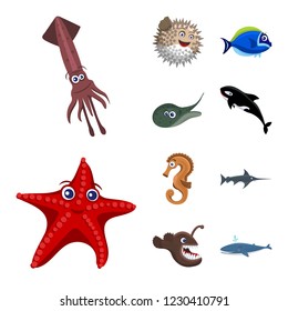 Vector illustration of sea and animal icon. Set of sea and marine vector icon for stock.