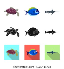 Vector illustration of sea and animal icon. Set of sea and marine vector icon for stock.