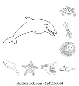 Vector illustration of sea and animal icon. Set of sea and marine vector icon for stock.
