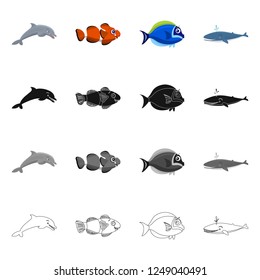 Vector illustration of sea and animal icon. Collection of sea and marine stock symbol for web.