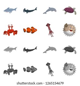 Vector illustration of sea and animal icon. Collection of sea and marine stock symbol for web.