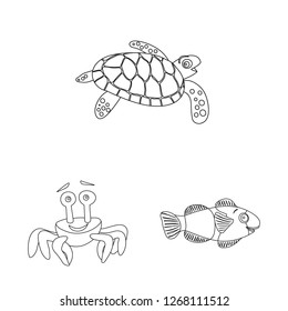 Vector illustration of sea and animal icon. Set of sea and marine stock symbol for web.