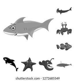 Vector illustration of sea and animal icon. Set of sea and marine stock vector illustration.