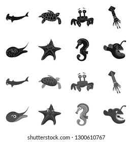 Vector illustration of sea and animal icon. Set of sea and marine stock vector illustration.