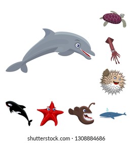 Vector illustration of sea and animal icon. Set of sea and marine stock vector illustration.