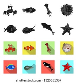 Vector illustration of sea and animal icon. Collection of sea and marine vector icon for stock.