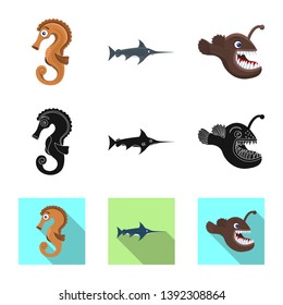 Vector illustration of sea and animal icon. Set of sea and marine stock vector illustration.
