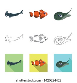 Vector illustration of sea and animal icon. Set of sea and marine stock vector illustration.