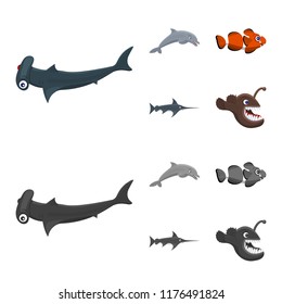 Vector illustration of sea and animal logo. Collection of sea and marine stock vector illustration.