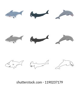 Vector illustration of sea and animal logo. Collection of sea and marine vector icon for stock.