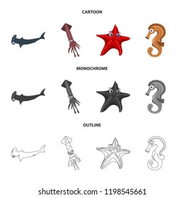 Vector illustration of sea and animal logo. Collection of sea and marine vector icon for stock.