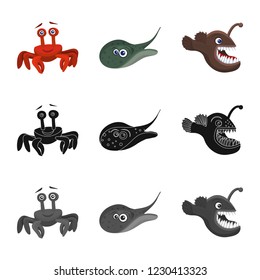 Vector illustration of sea and animal logo. Set of sea and marine stock vector illustration.