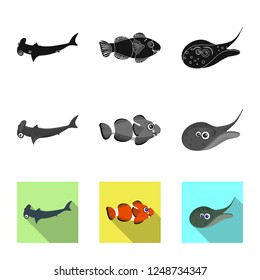 Vector illustration of sea and animal logo. Collection of sea and marine stock symbol for web.