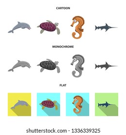 Vector illustration of sea and animal logo. Set of sea and marine stock vector illustration.