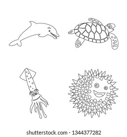 Vector illustration of sea and animal logo. Collection of sea and marine vector icon for stock.