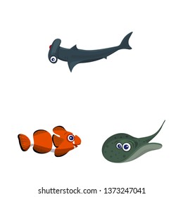 Vector illustration of sea and animal logo. Collection of sea and marine stock symbol for web.