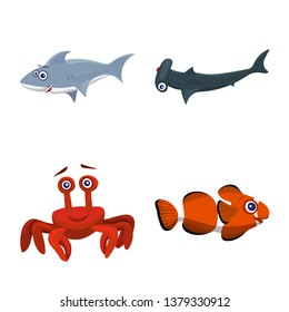 Vector illustration of sea and animal logo. Set of sea and marine vector icon for stock.