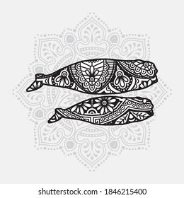 Vector illustration of a sea animal mandala for coloring book. Sea Animal Mandala for Silhouette Cameo and Cricut.
