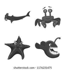 Vector illustration of sea and animal sign. Collection of sea and marine vector icon for stock.