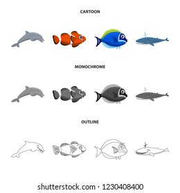 Vector illustration of sea and animal sign. Set of sea and marine stock vector illustration.