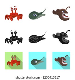 Vector illustration of sea and animal sign. Collection of sea and marine stock symbol for web.