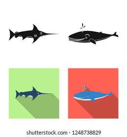 Vector illustration of sea and animal sign. Set of sea and marine stock vector illustration.