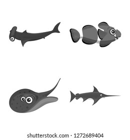 Vector illustration of sea and animal sign. Collection of sea and marine stock vector illustration.