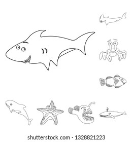 Vector illustration of sea and animal sign. Collection of sea and marine vector icon for stock.