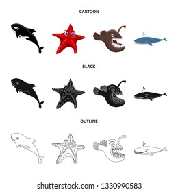 Vector illustration of sea and animal sign. Collection of sea and marine vector icon for stock.