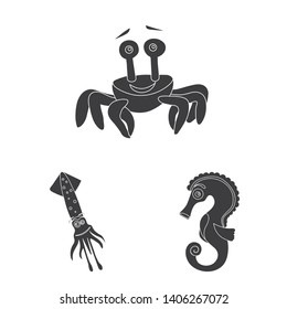 Vector illustration of sea and animal sign. Collection of sea and marine vector icon for stock.
