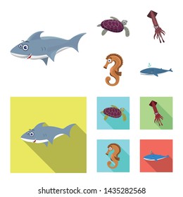 Vector illustration of sea and animal sign. Collection of sea and marine vector icon for stock.