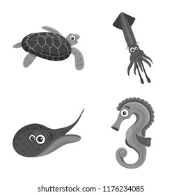 Vector illustration of sea and animal symbol. Set of sea and marine stock vector illustration.