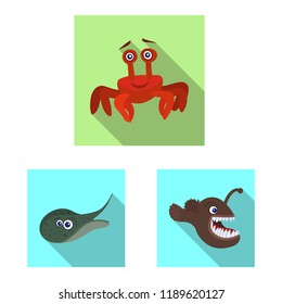 Vector illustration of sea and animal symbol. Collection of sea and marine vector icon for stock.