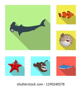 Vector illustration of sea and animal symbol. Collection of sea and marine vector icon for stock.