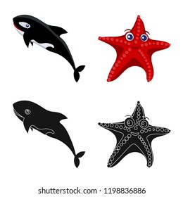 Vector illustration of sea and animal symbol. Collection of sea and marine stock vector illustration.