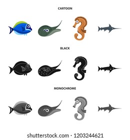Vector illustration of sea and animal symbol. Set of sea and marine stock symbol for web.