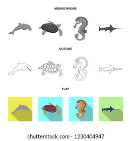 Vector illustration of sea and animal symbol. Set of sea and marine stock symbol for web.