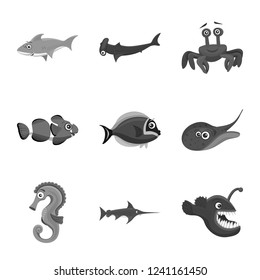 Vector illustration of sea and animal symbol. Collection of sea and marine vector icon for stock.