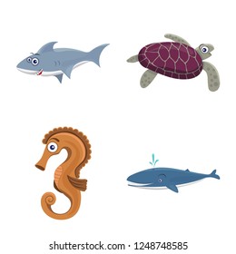 Vector illustration of sea and animal symbol. Collection of sea and marine vector icon for stock.