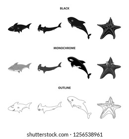 Vector illustration of sea and animal symbol. Collection of sea and marine vector icon for stock.