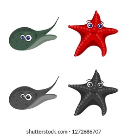 Vector illustration of sea and animal symbol. Collection of sea and marine stock vector illustration.