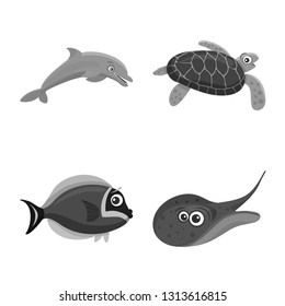 Vector illustration of sea and animal symbol. Set of sea and marine stock symbol for web.