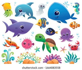 Vector Illustration Sea animals Cartoon set